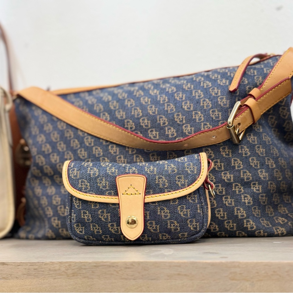 Vintage Dooney & Bourke Monogram Denim Purse & Wristlet